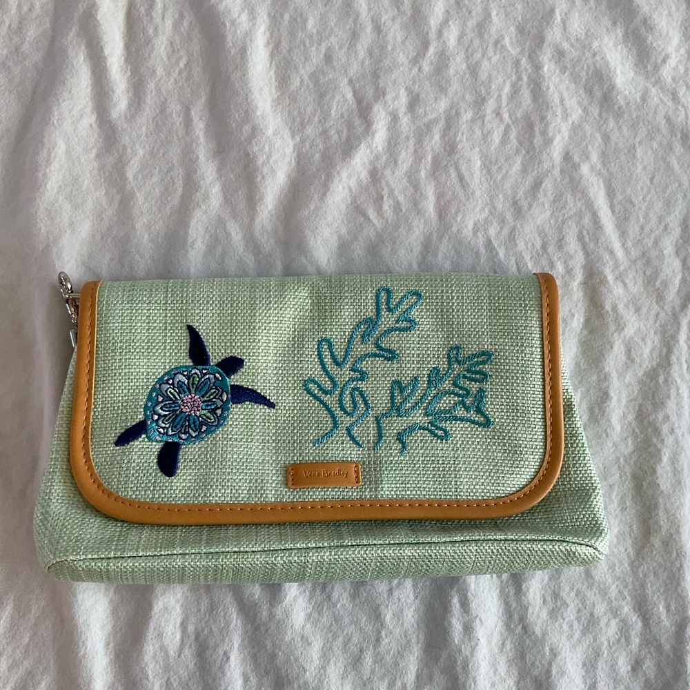 Vera Bradley Mint Green Clutch with Embroidered Turtle Design